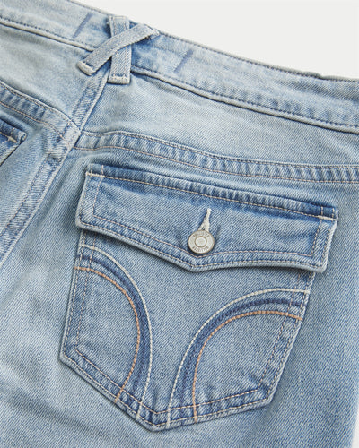 Low-Rise Light Wash Tab Waist Y2K Bootcut Jeans