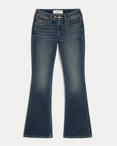 Low-Rise Dark Wash Tab Waist Bootcut Jeans