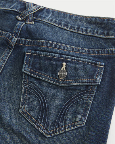 Low-Rise Dark Wash Tab Waist Bootcut Jeans