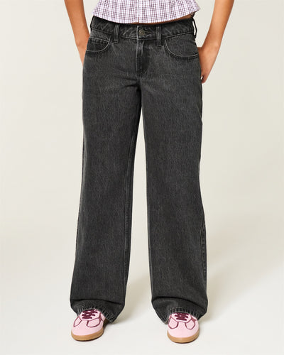 Low-Rise Washed Black Baggy Jeans