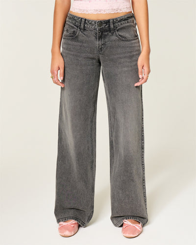Adjustable Waist Low-Rise Grey Back Buckle Baggy Jeans