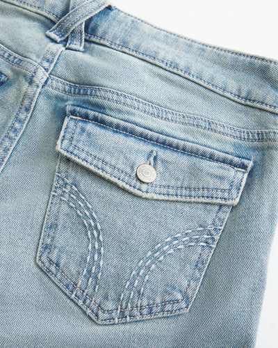 Low-Rise Light Wash Tab Waist Y2K Bootcut Jeans
