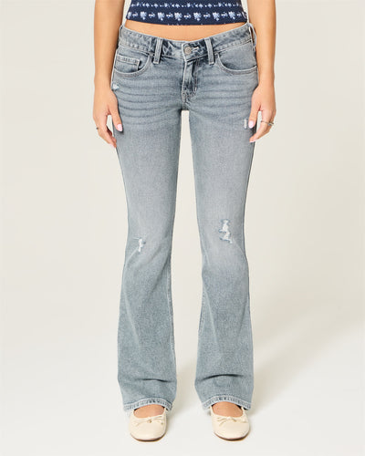 Low-Rise Distressed Light Wash Bootcut Jeans