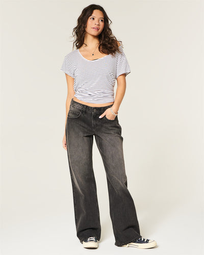 Hollister Andi Adjustable Waist Low-Rise Black Baggy Jeans
