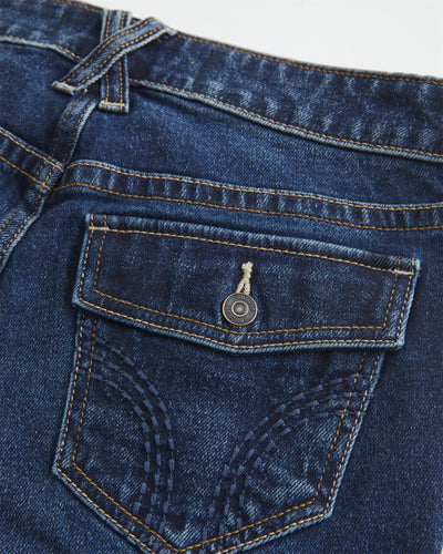 Low-Rise Dark Wash Tab Waist Bootcut Jeans