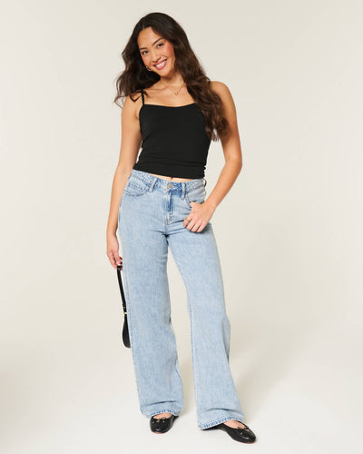 High-Rise Light Wash Lightweight Baggy Jeans
