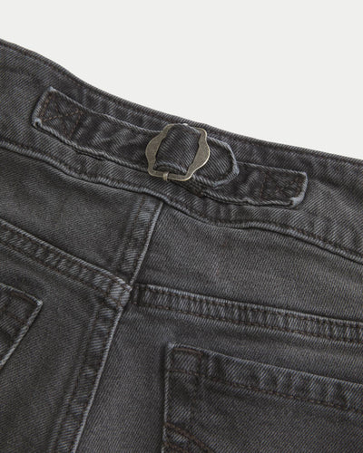 Ultra Low-Rise Washed Black Back Buckle Flare Jeans