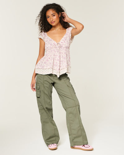 Adjustable Waist Low-Rise Baggy Cargo Pants
