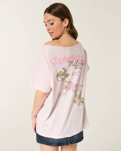 Oversized Off-the-Shoulder Bubble Tea Graphic Tee