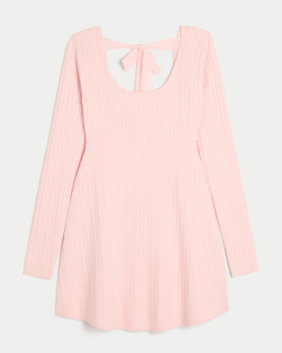 Tie Back Babydoll Sweater Mini Dress
