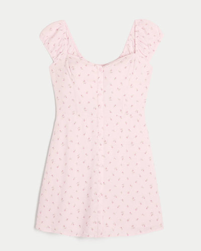 Short-Sleeve Button-Through Mini Dress