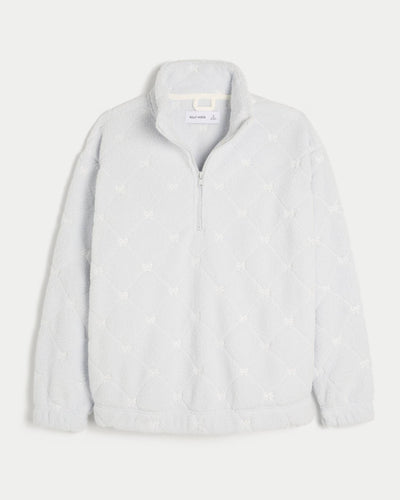Gilly Hicks Bow Embroidery Sherpa Quarter-Zip Sweatshirt